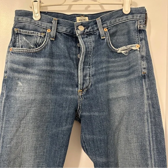 Citizens Of Humanity Blue Cora Crop Relaxed Distressed Hem Jeans Size 26 Women’s - Picture 3 of 14